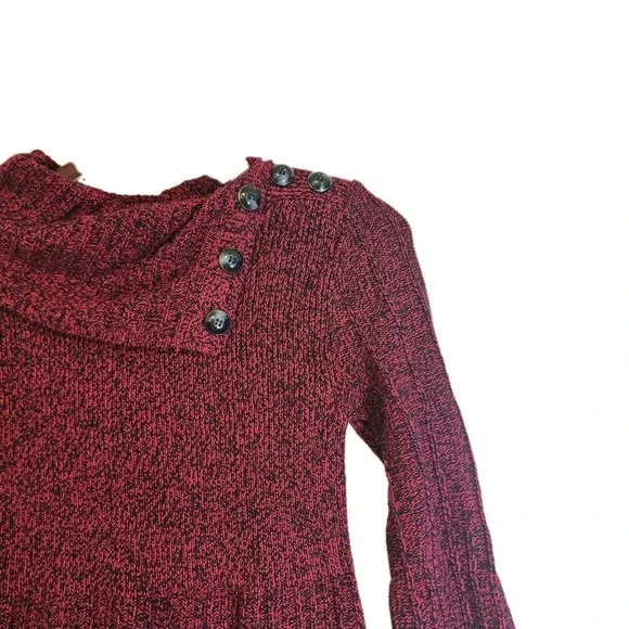Style & Co Women Rib Knit Sweater Dress Tunic Maroon/black With Pockets X Small - Picture 3 of 6